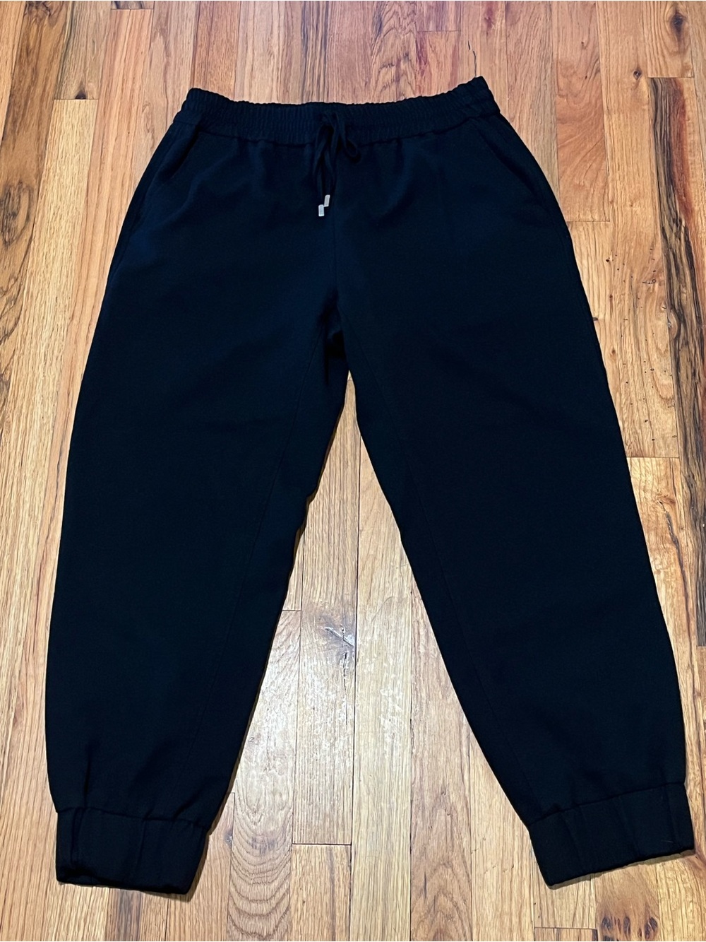 Zara Black Jogger Pants Size L Drawstring High Rise Cuffed Loungewear - Picture 2 of 6